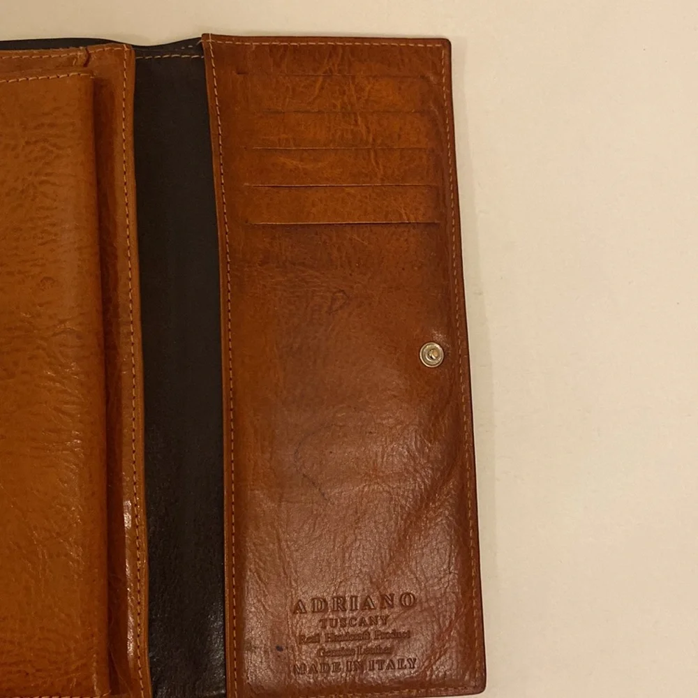 Vintage Women’s Tuscany Leather Adriano Leather Wallet Document 2 Tone Black/Tan - Picture 9 of 16